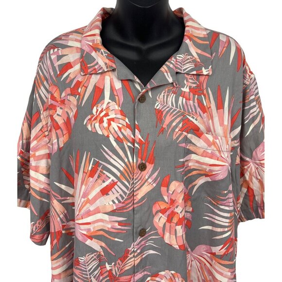 Tommy Bahama Mens XL Button-Down Tropical Floral Shirt Silk Gray Pink EUC - Picture 2 of 9